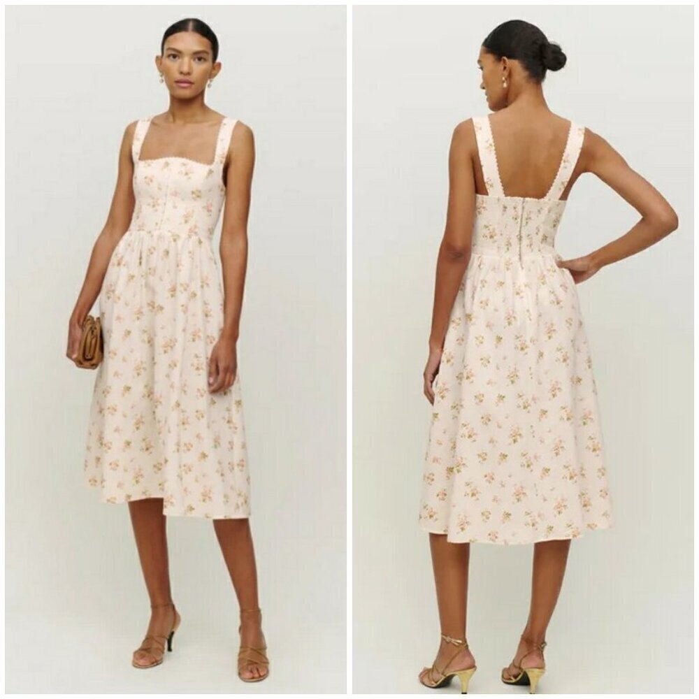 💕REFORMATION💕 Tagliatelle Linen Dress ~ Mildred Floral Print 12 NWT - Picture 6 of 16